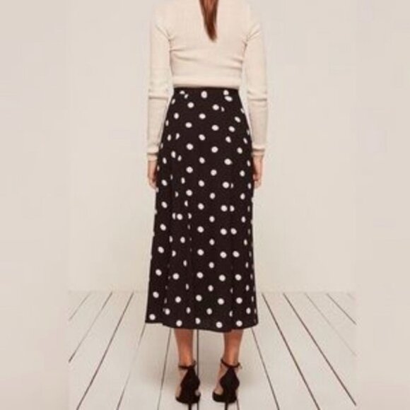 Reformation Veronica Polka dot black midi skirt size 4 - Picture 2 of 9